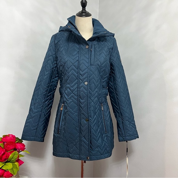 Calvin Klein Peacock Color Quilted Chevron Jacket - Size Small - Duplicate - Picture 3 of 15